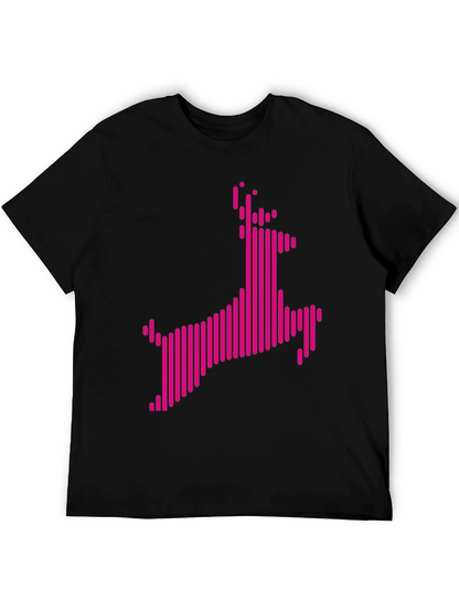 Abstract Pink Deer Graphic Black T-Shirt