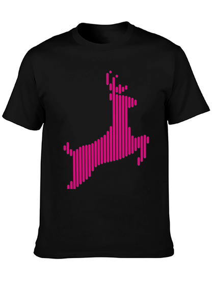 Abstract Pink Deer Graphic Black T-Shirt
