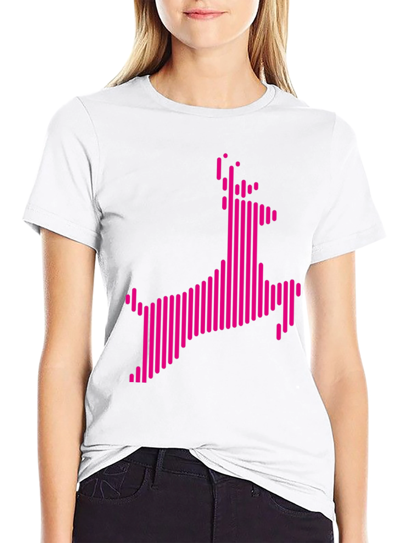 Abstract Pink Deer Graphic Black T-Shirt