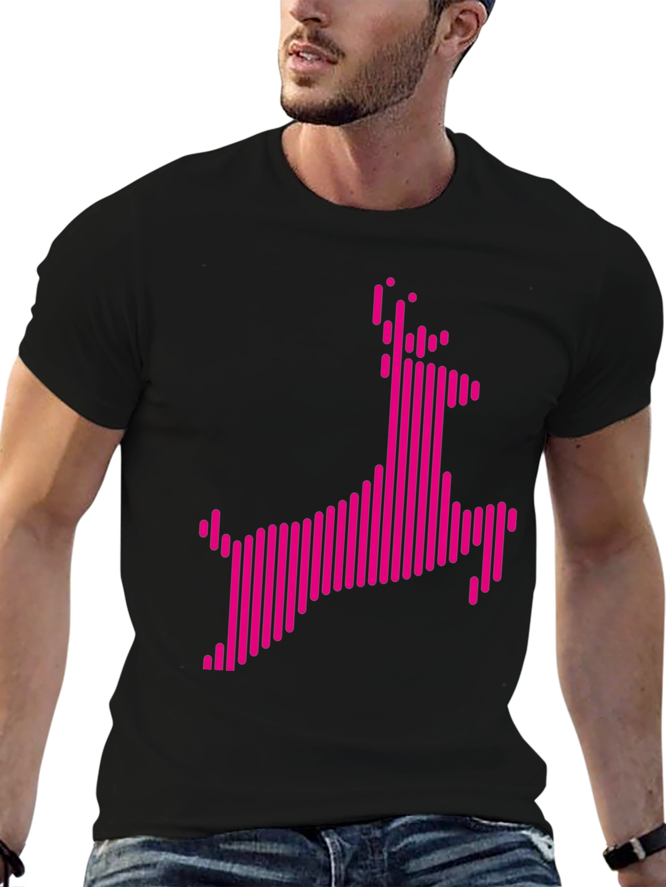 Abstract Pink Deer Graphic Black T-Shirt