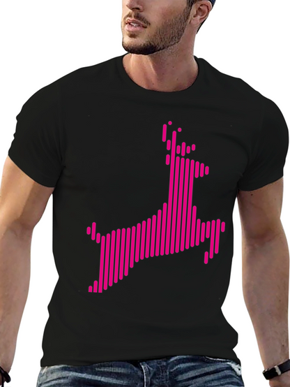 Abstract Pink Deer Graphic Black T-Shirt