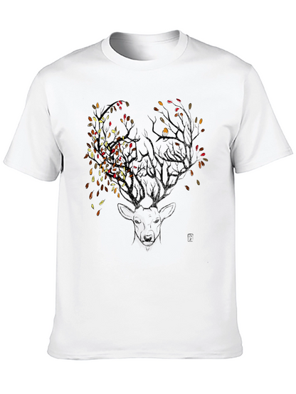 Deer & Autumn Leaves Graphic Tee - Black