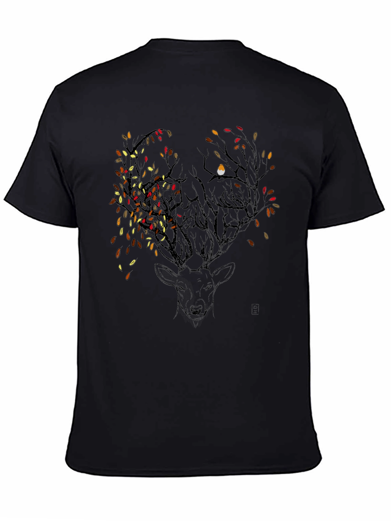 Deer & Autumn Leaves Graphic Tee - Black