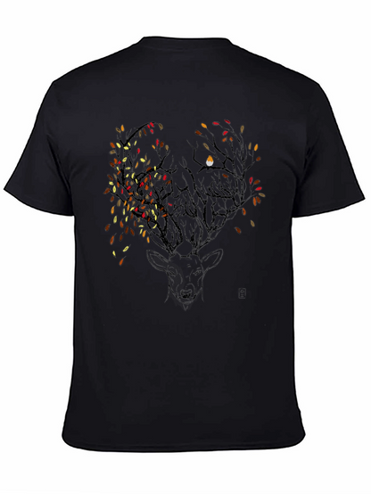 Deer & Autumn Leaves Graphic Tee - Black