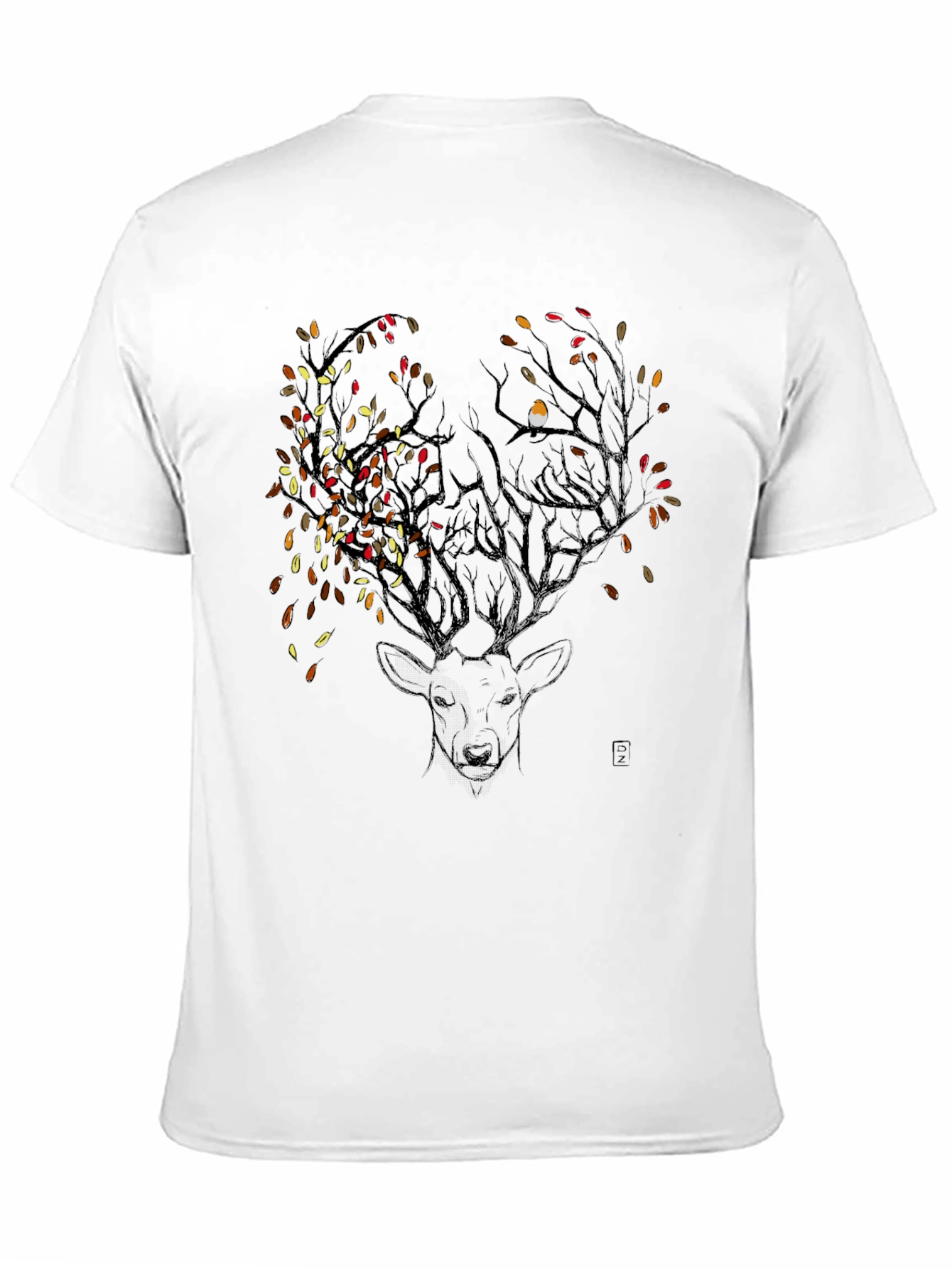 Deer & Autumn Leaves Graphic Tee - Black