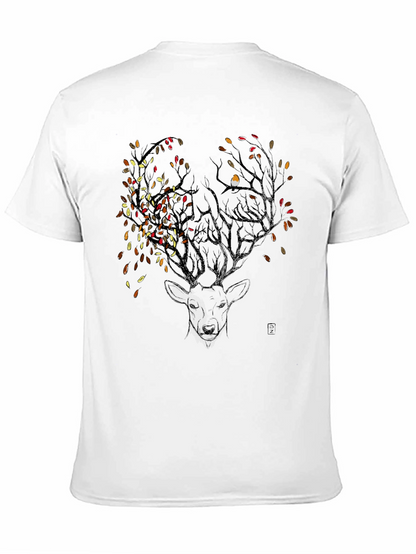 Deer & Autumn Leaves Graphic Tee - Black