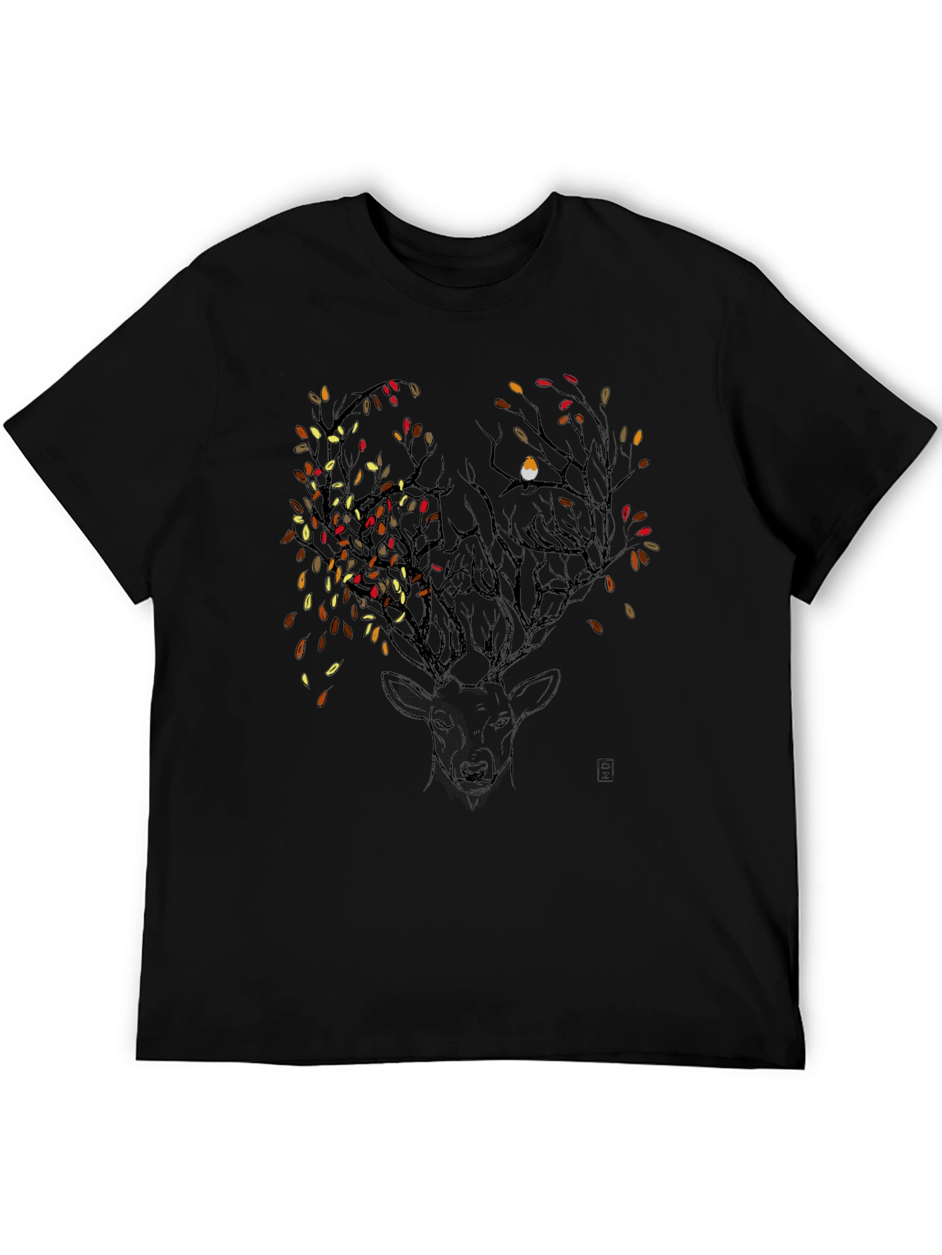 Deer & Autumn Leaves Graphic Tee - Black