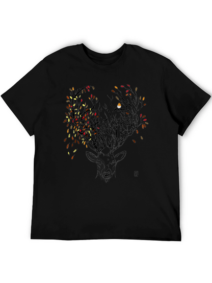 Deer & Autumn Leaves Graphic Tee - Black