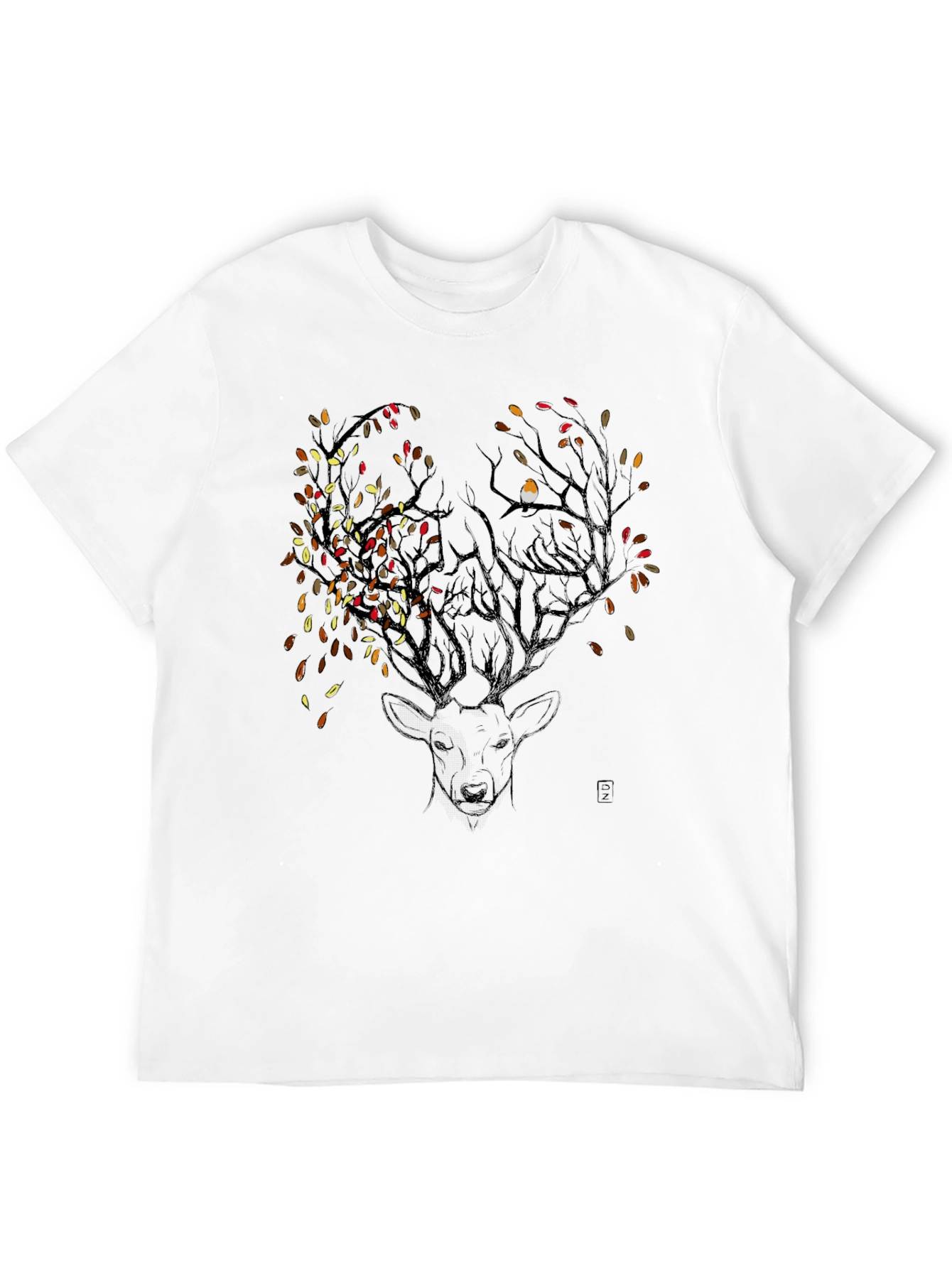 Deer & Autumn Leaves Graphic Tee - Black