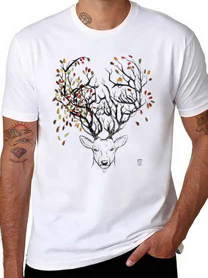 Deer & Autumn Leaves Graphic Tee - Black