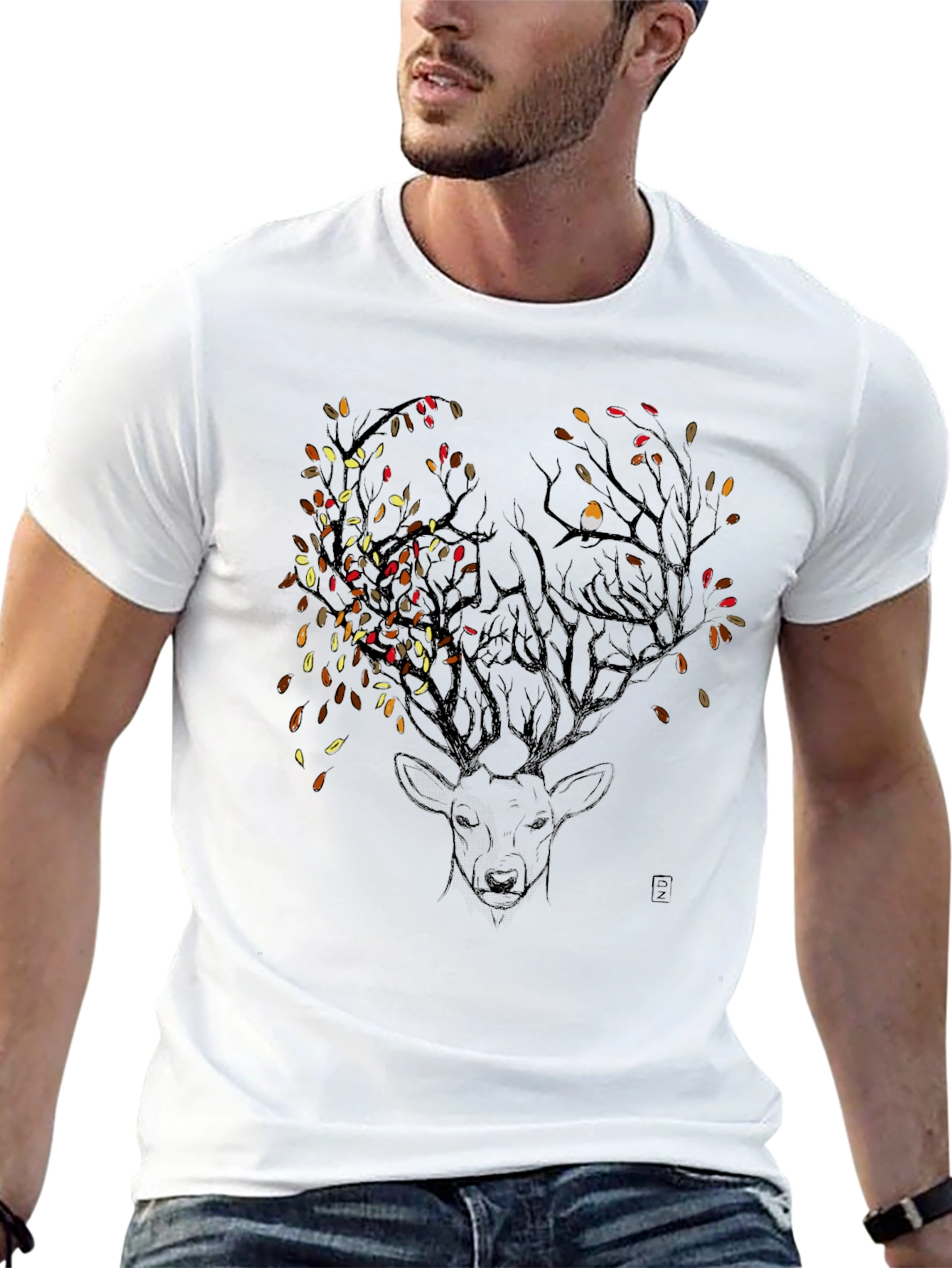 Deer & Autumn Leaves Graphic Tee - Black