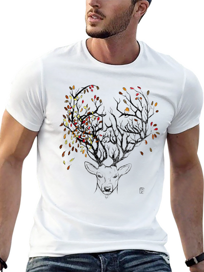 Deer & Autumn Leaves Graphic Tee - Black