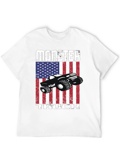 Monster Truck American Flag Patriotic Graphic T-Shirt