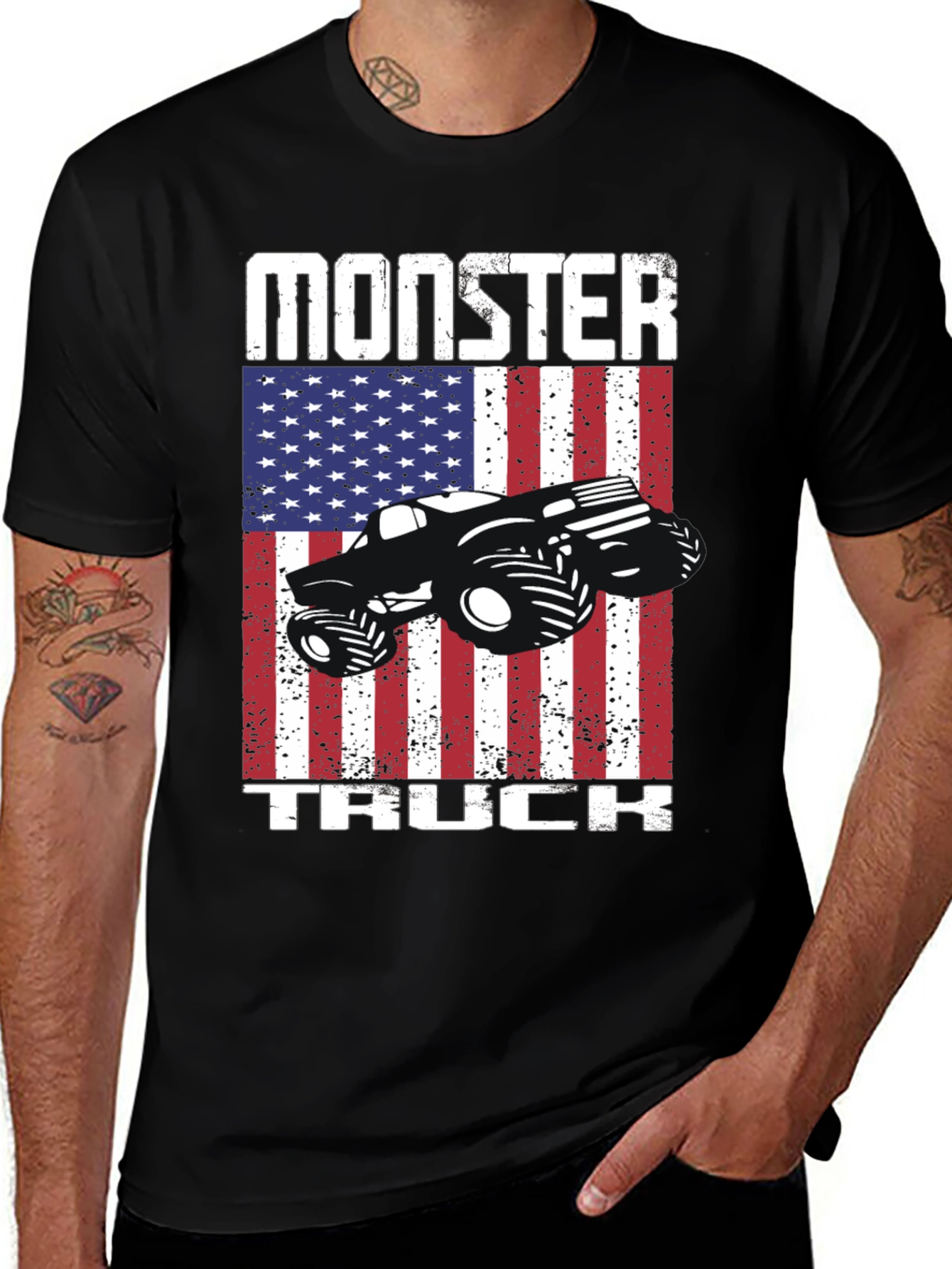 Monster Truck American Flag Patriotic Graphic T-Shirt