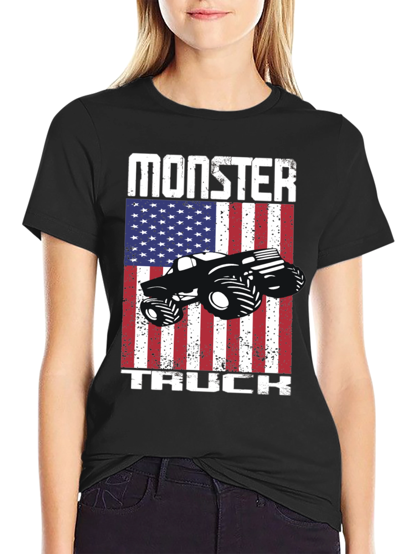 Monster Truck American Flag Patriotic Graphic T-Shirt