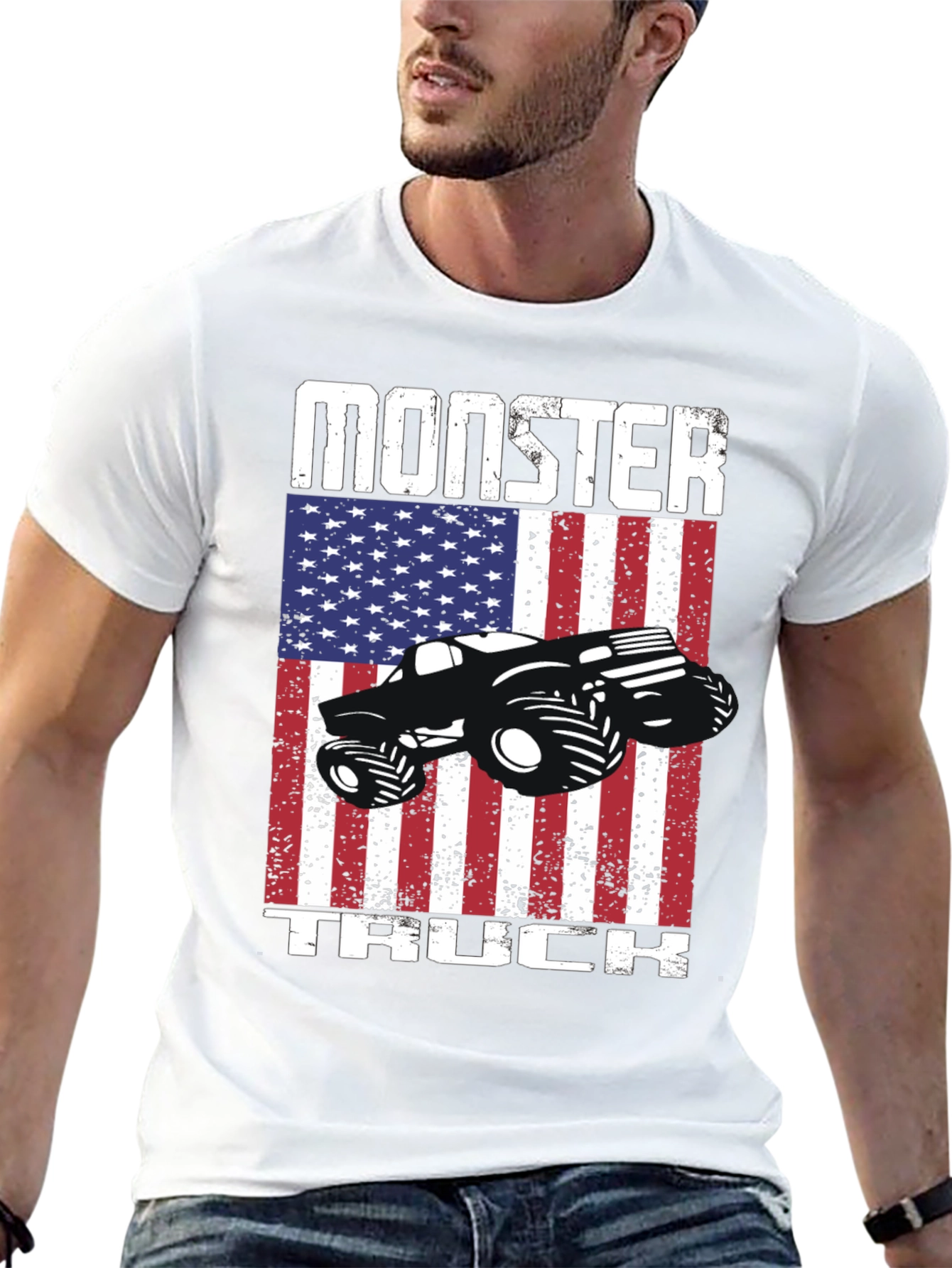 Monster Truck American Flag Patriotic Graphic T-Shirt