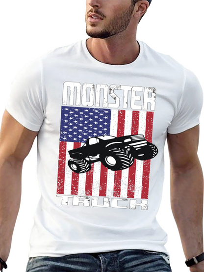 Monster Truck American Flag Patriotic Graphic T-Shirt