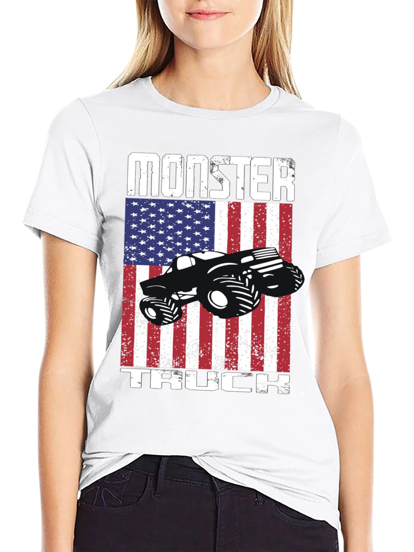 Monster Truck American Flag Patriotic Graphic T-Shirt