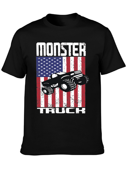 Monster Truck American Flag Patriotic Graphic T-Shirt