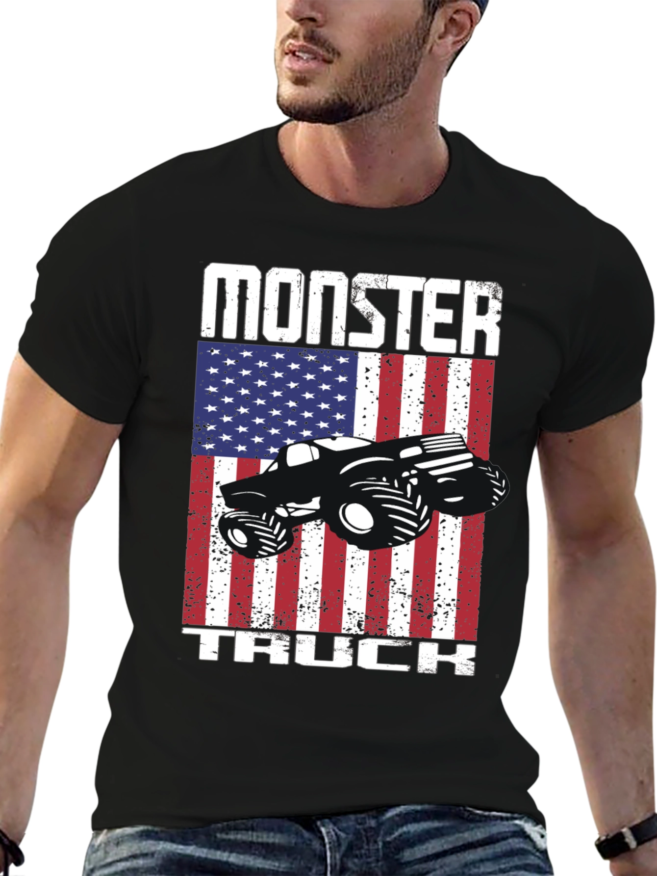 Monster Truck American Flag Patriotic Graphic T-Shirt