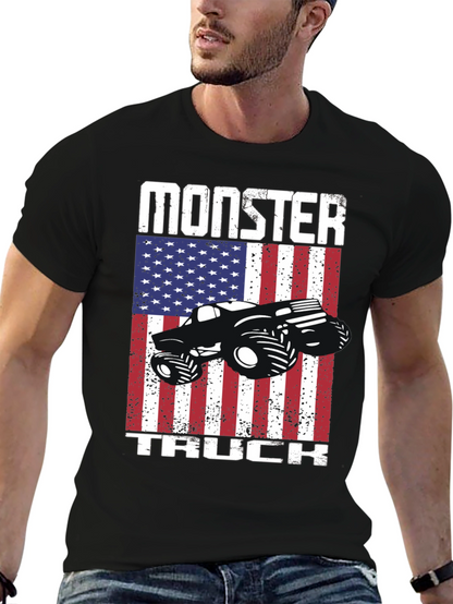 Monster Truck American Flag Patriotic Graphic T-Shirt