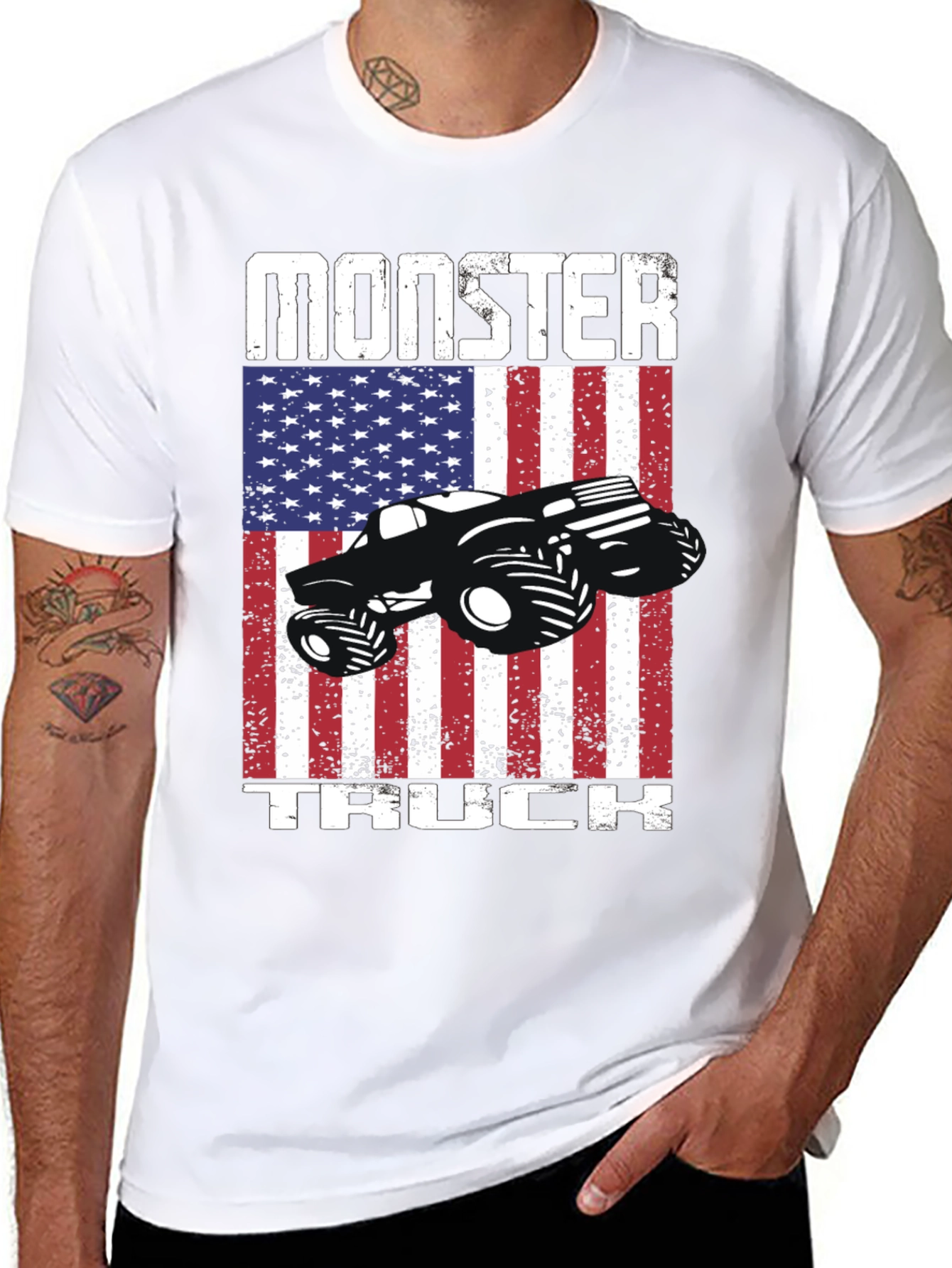 Monster Truck American Flag Patriotic Graphic T-Shirt