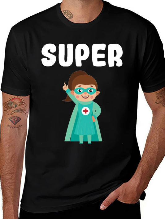 Super Nurse Cartoon T-Shirt - Black