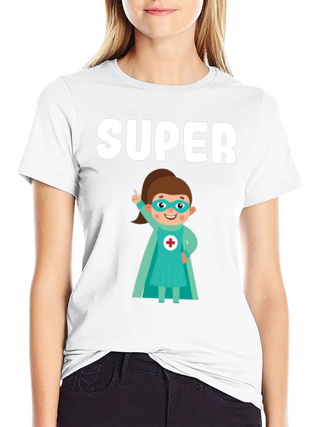 Super Nurse Cartoon T-Shirt - Black