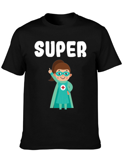 Super Nurse Cartoon T-Shirt - Black
