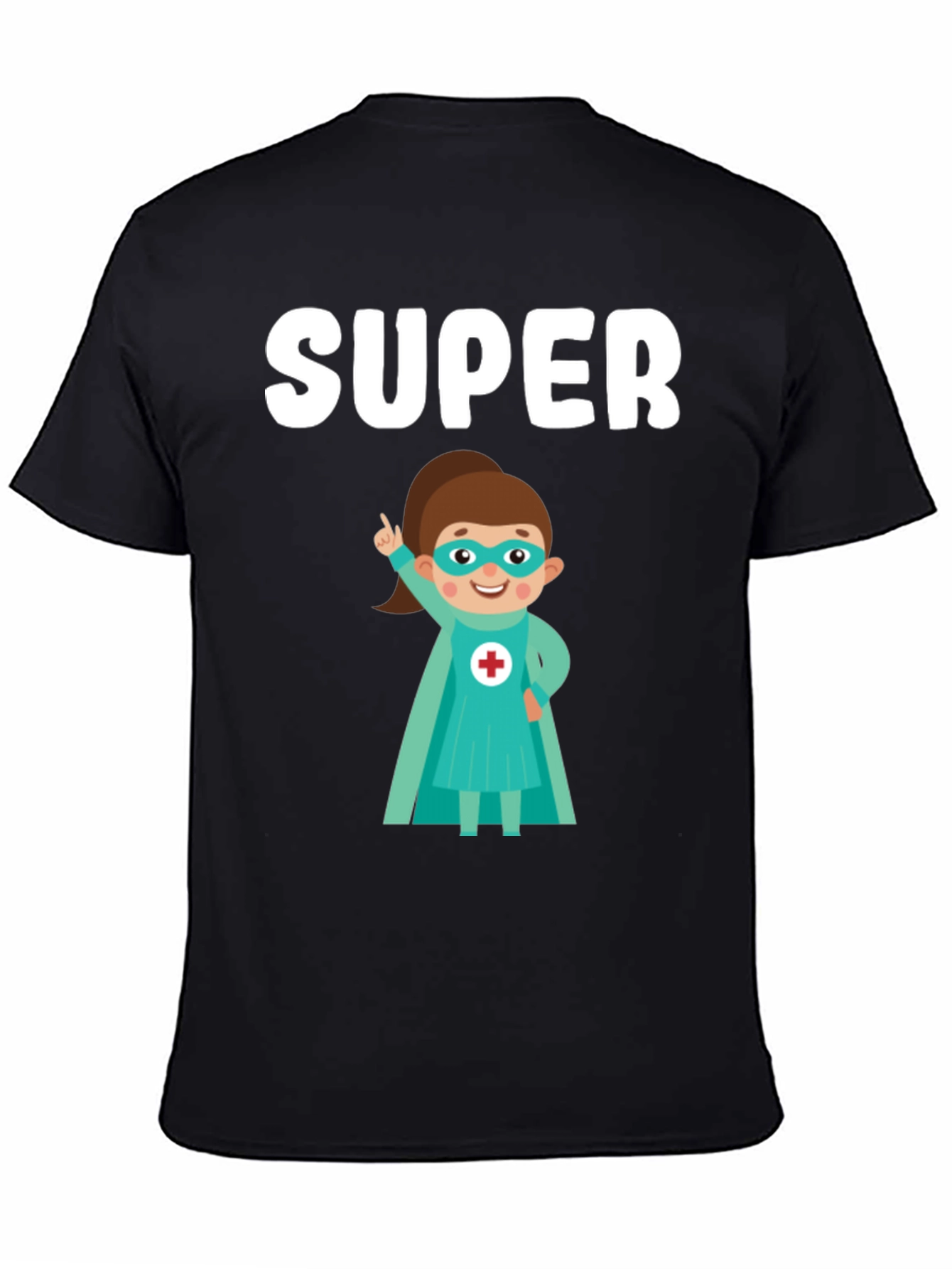 Super Nurse Cartoon T-Shirt - Black