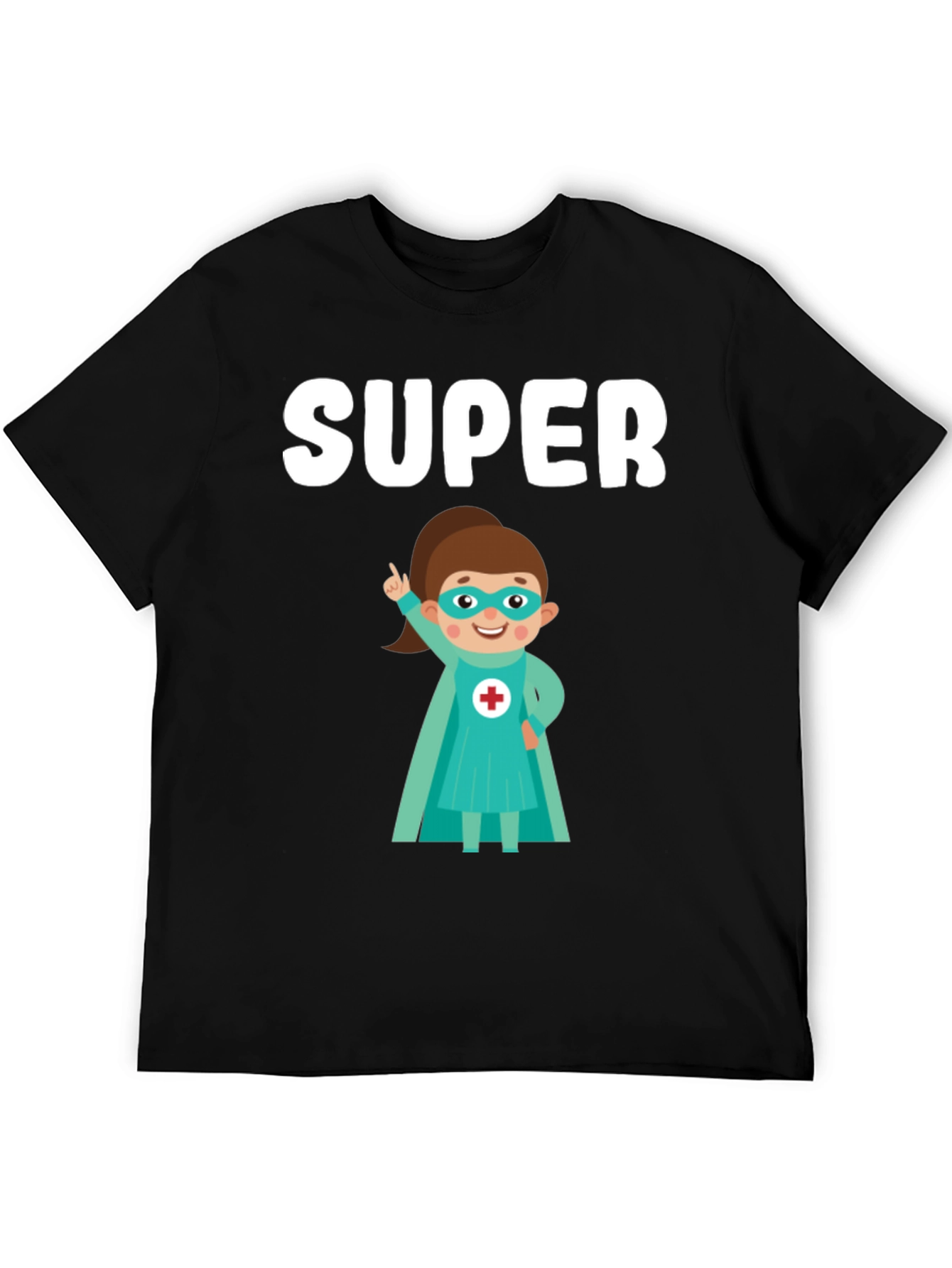 Super Nurse Cartoon T-Shirt - Black