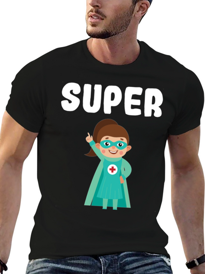 Super Nurse Cartoon T-Shirt - Black