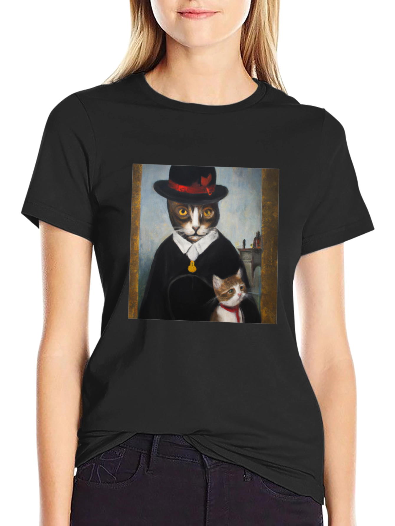 Dapper Cat Portrait T-Shirt - Unique Graphic Tee