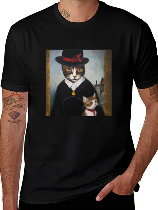 Dapper Cat Portrait T-Shirt - Unique Graphic Tee