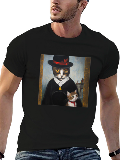 Dapper Cat Portrait T-Shirt - Unique Graphic Tee