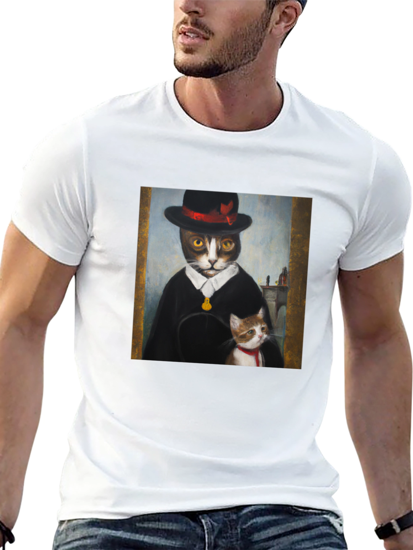 Dapper Cat Portrait T-Shirt - Unique Graphic Tee
