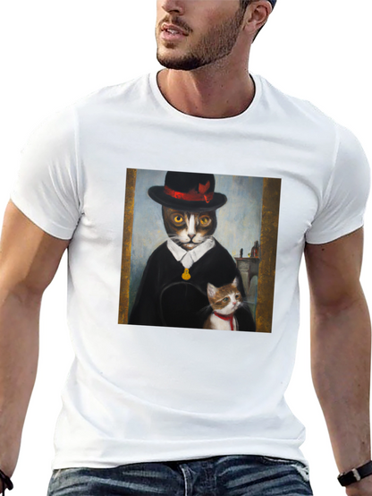 Dapper Cat Portrait T-Shirt - Unique Graphic Tee