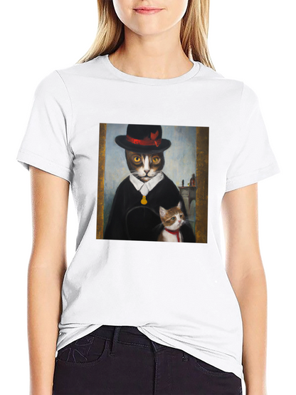Dapper Cat Portrait T-Shirt - Unique Graphic Tee