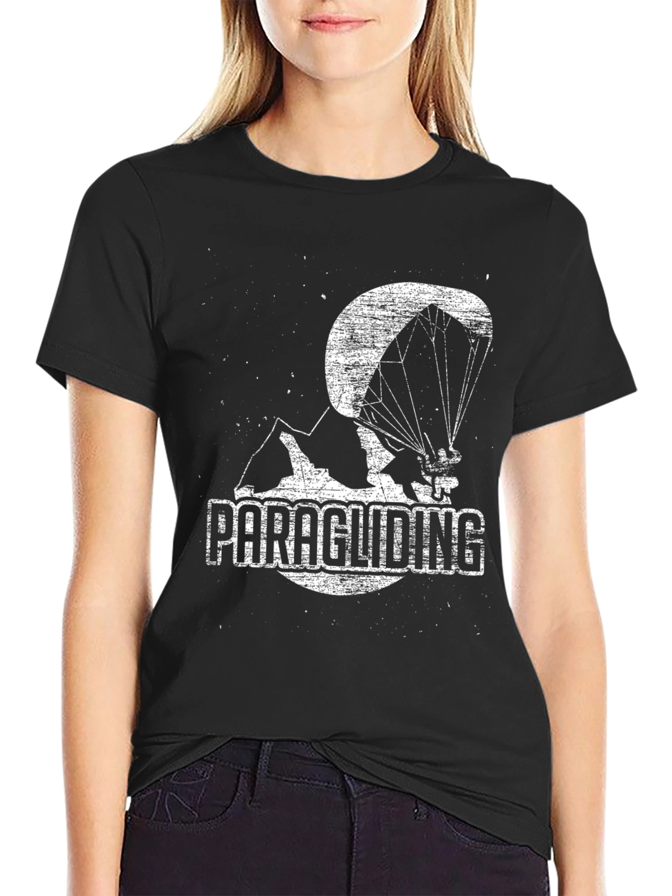 Paragliding Graphic Tee - Black Cotton Blend