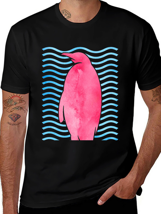 Pink Penguin Wave T-Shirt - Unique Graphic Tee