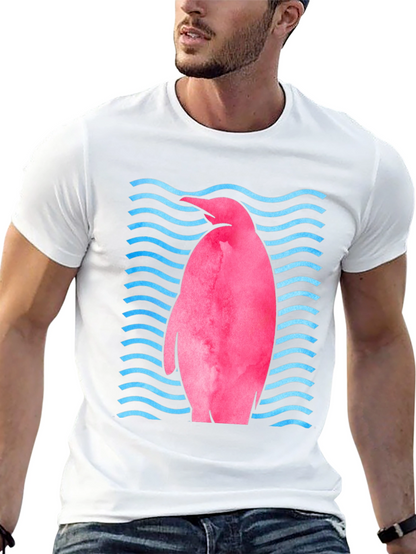 Pink Penguin Wave T-Shirt - Unique Graphic Tee