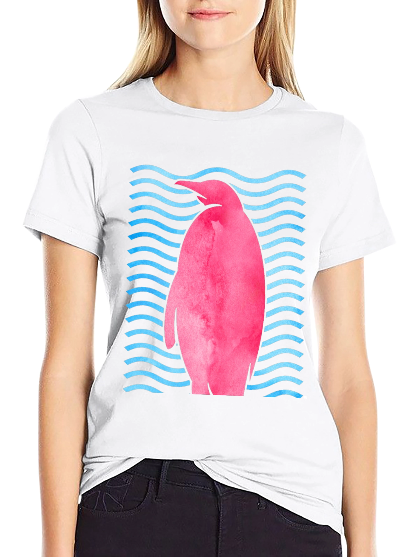 Pink Penguin Wave T-Shirt - Unique Graphic Tee