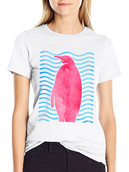Pink Penguin Wave T-Shirt - Unique Graphic Tee