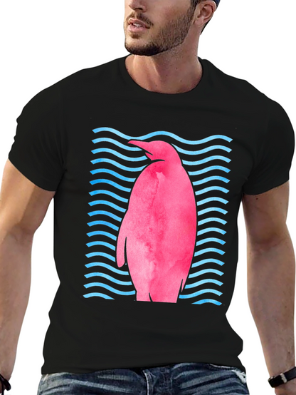Pink Penguin Wave T-Shirt - Unique Graphic Tee