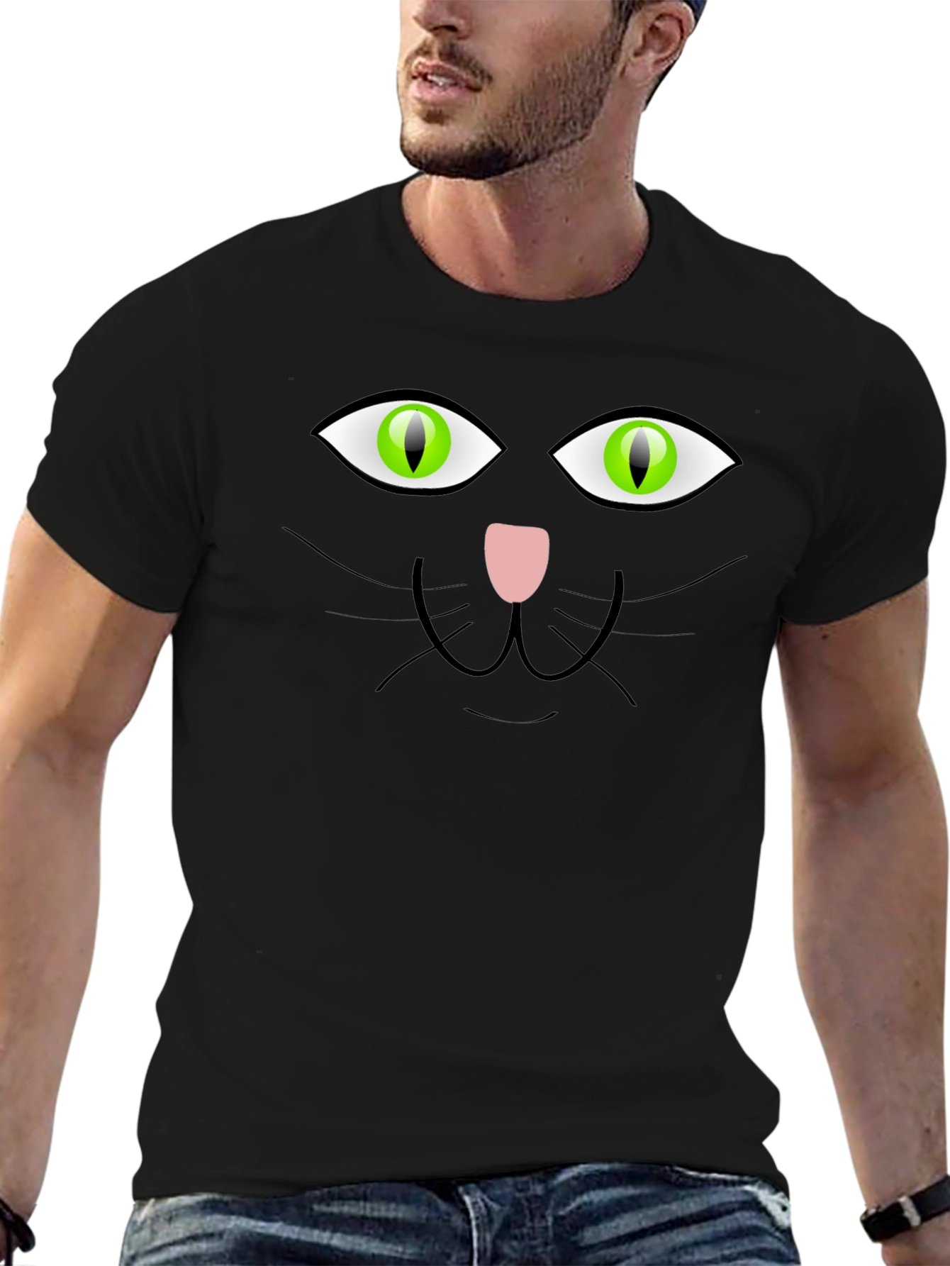 Black Cat Face Graphic T-Shirt