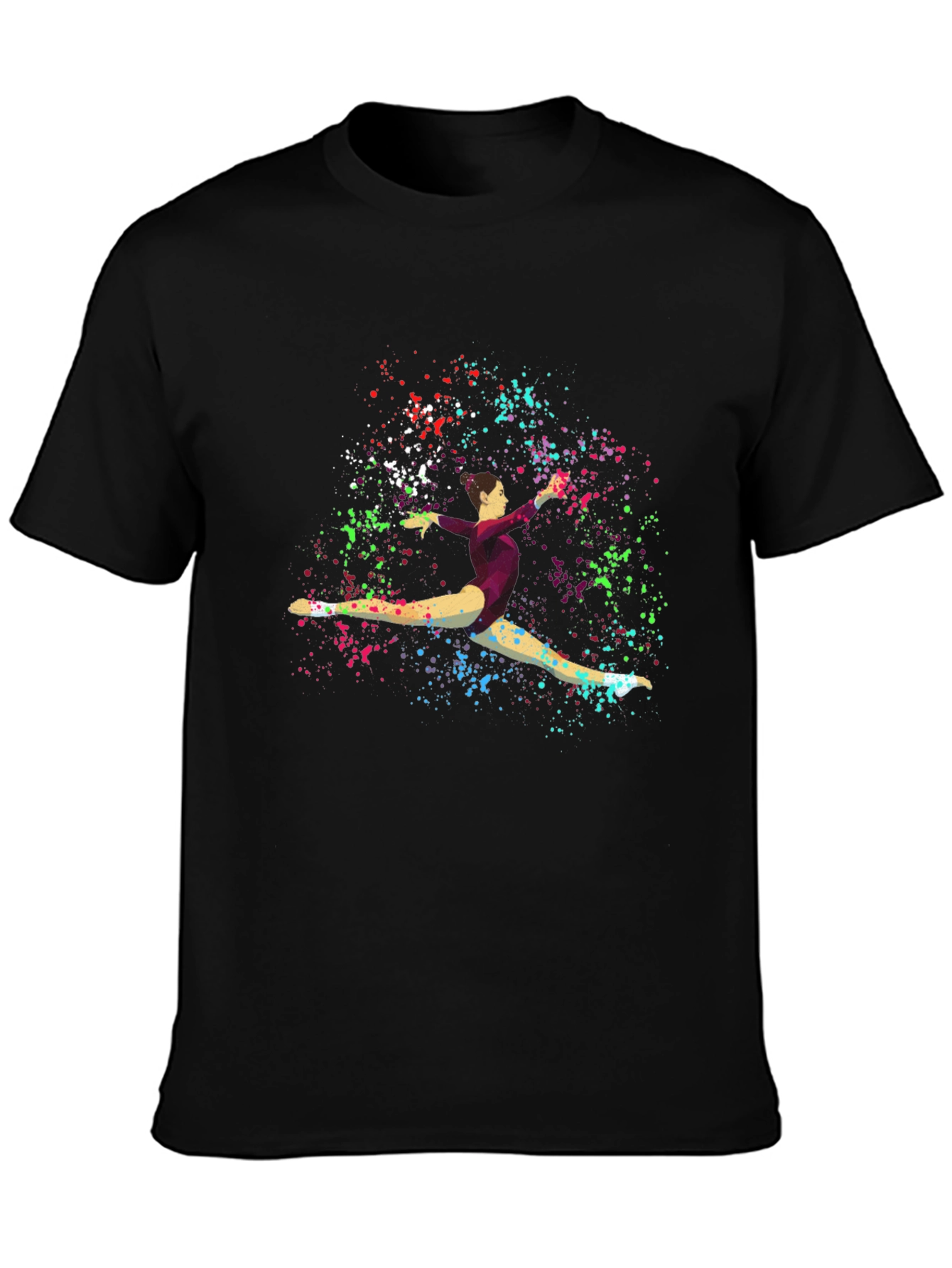 Gymnast Splatter Print Black T-Shirt