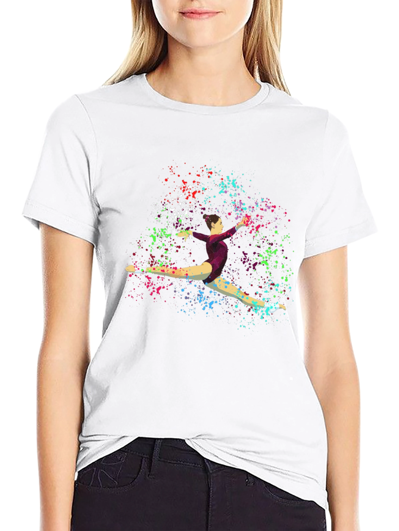 Gymnast Splatter Print Black T-Shirt