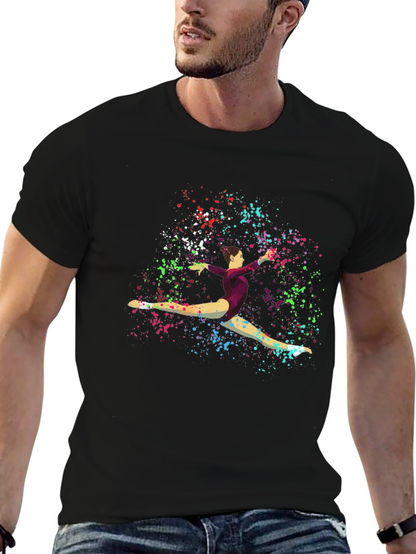 Gymnast Splatter Print Black T-Shirt