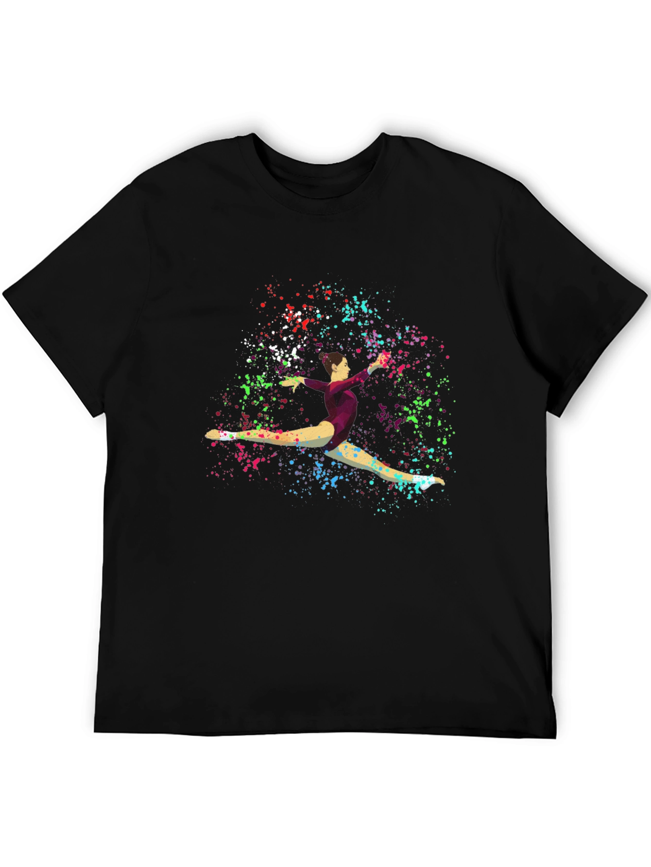 Gymnast Splatter Print Black T-Shirt