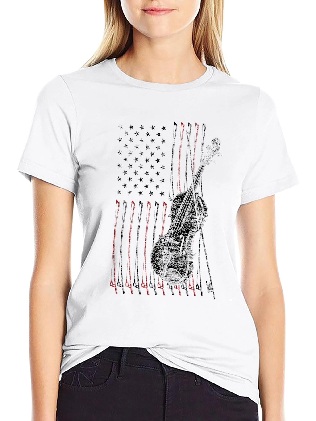 American Flag Violin Graphic Tee - Patriotic Music Shirt